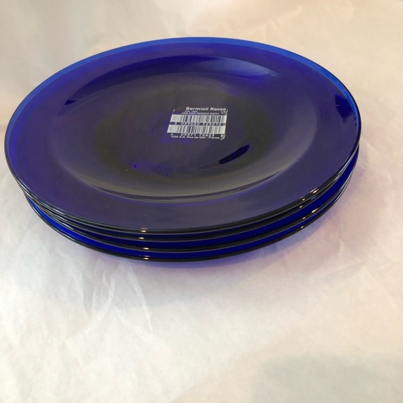 SOLD- Bormioli Rocco Rondo Sapphire Blue Glass 8" Salad Plates - Set of 4 - Picture 3 of 4